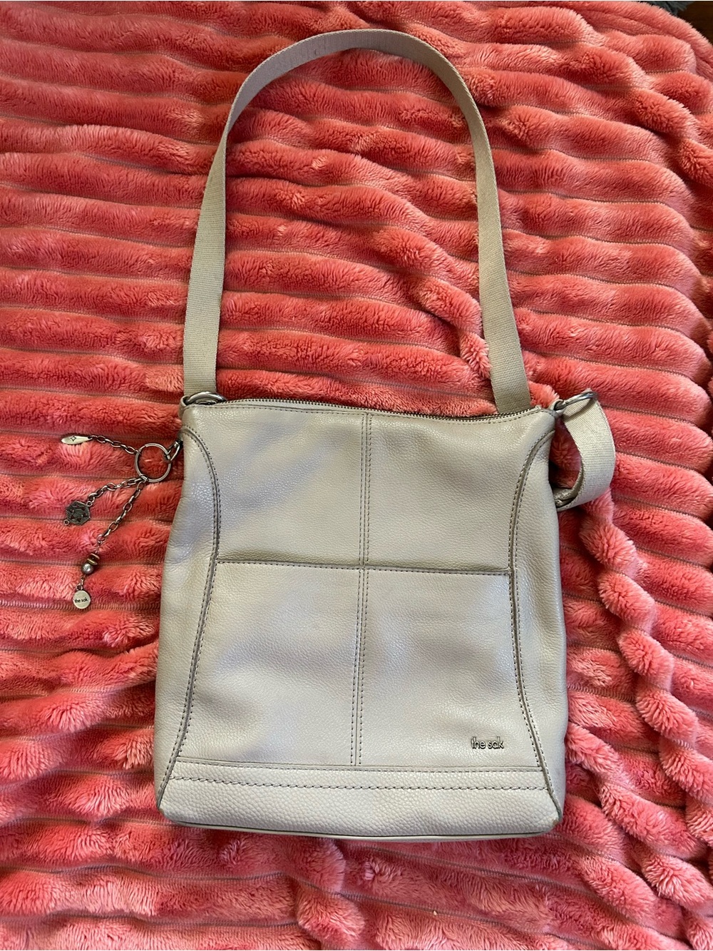 The Sak Light Taupe Pebbled Leather Shoulder Bag